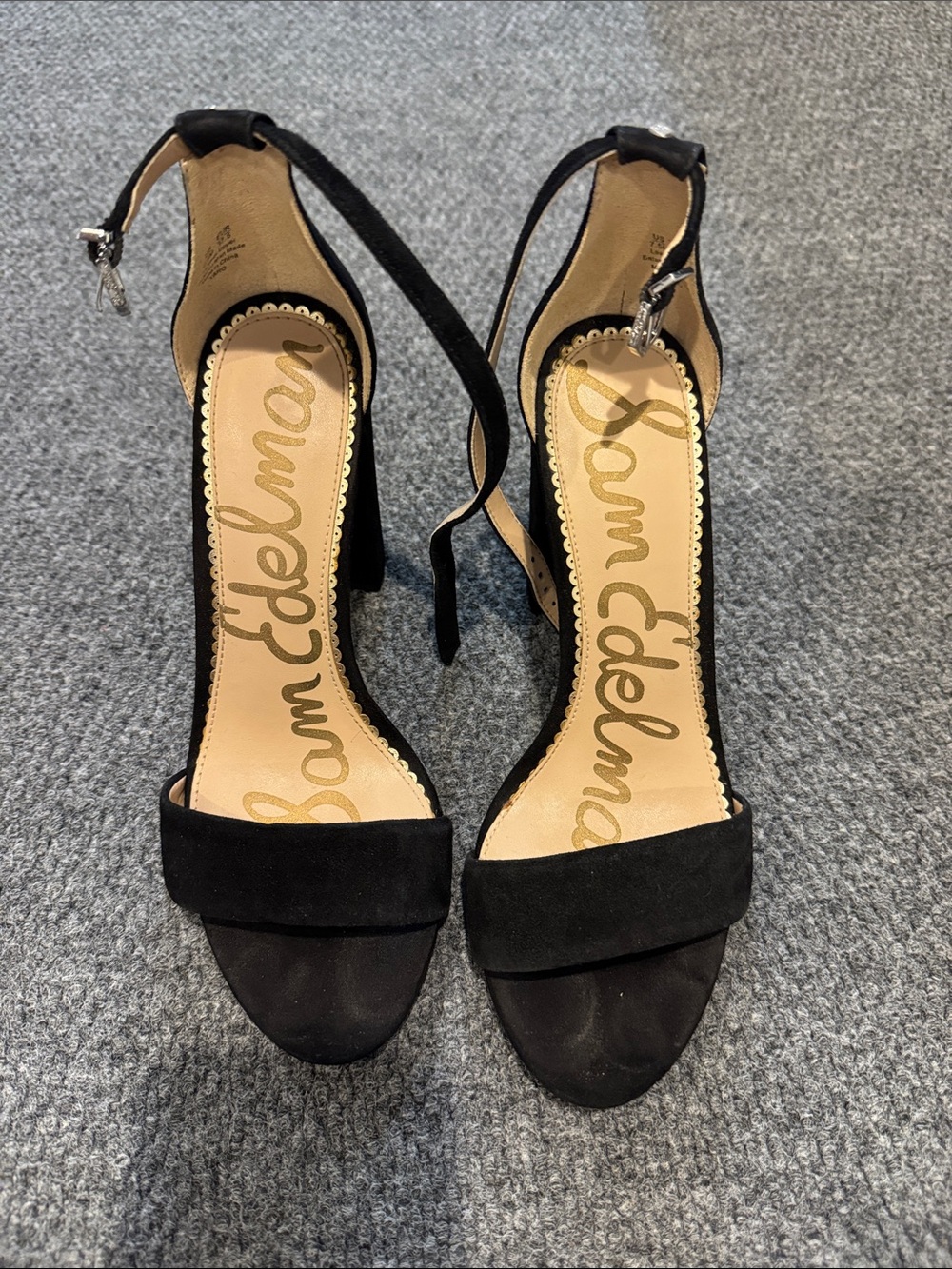 Sam Edelman Black Suede Open-Toe Ankle-Strap Heels